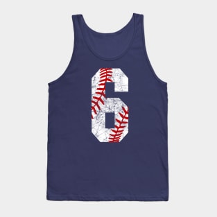 Vintage #6 Baseball Laces Baseball Mom Jersey Love Baseball 6th Birthday T-shirt Tank Top